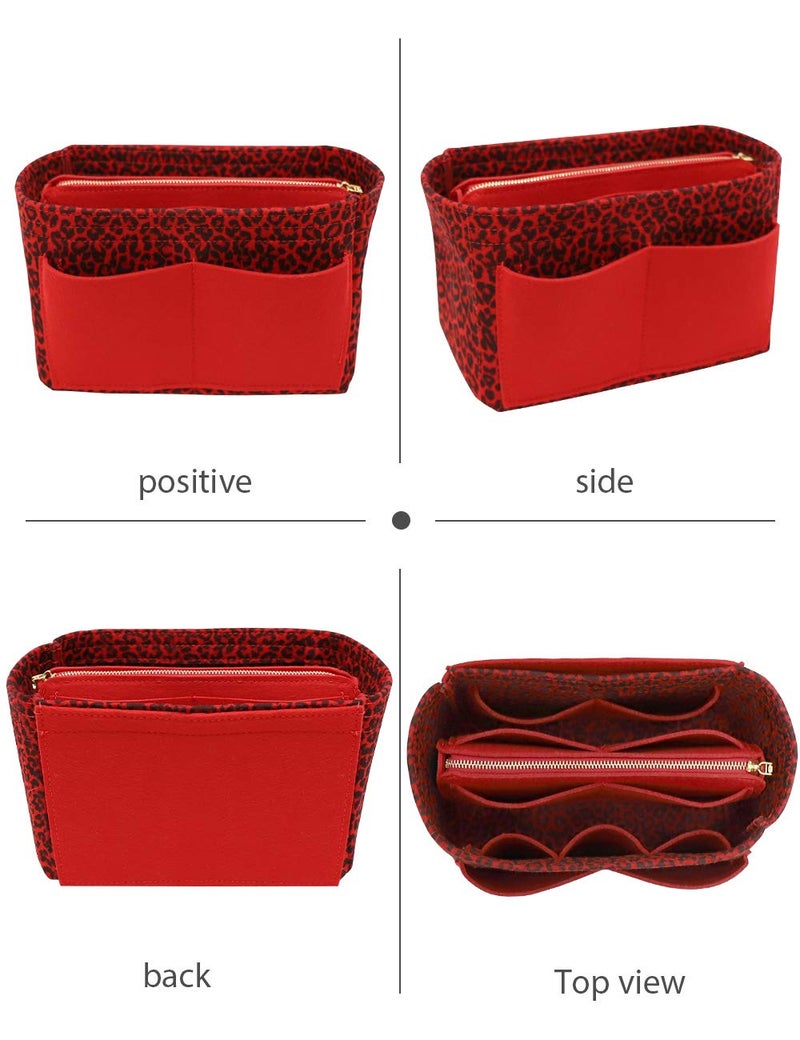 LEXSION Felt Purse Bag Organizer Insert with zipper Bag Tote Shaper Fit Speedy Neverful PM MM 8021 R-Leopard XL - Image 3
